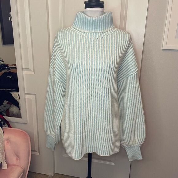 Paisie Striped Turtleneck Knit Jumper Sweater Blue Size L/XL - Picture 3 of 13